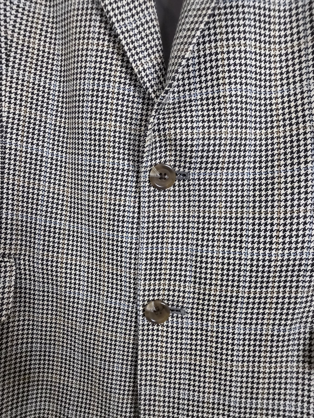 Chaps Men's 46R Silk Blazer Sport Coat Houndstooth Plaid Beige Blue Two Button - Picture 3 of 16